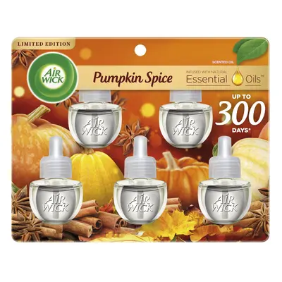 Air Wick Plug in Scented Oil Refills, Pumpkin Spice, Fall Scent, Fall Spray, (5x0.67oz), Essenti