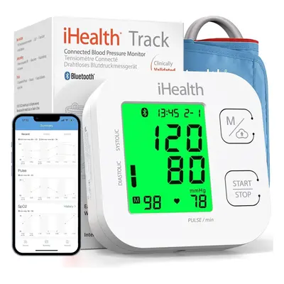 (iHealth TRACK) Wireless upper arm blood pressure monitor with wide range cuff, fits standard to