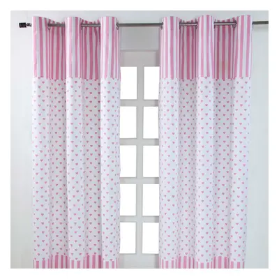 (W 137cm x Drop cm, Pink) Love Hearts Ready Made Eyelet Curtain Pair