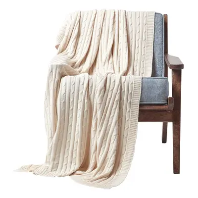 (Natural, x cm) Cotton Cable Knit Throw