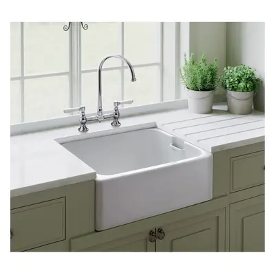 Rangemaster Farmhouse Belfast Kitchen Sink Single Bowl Ceramic White FREE Waste