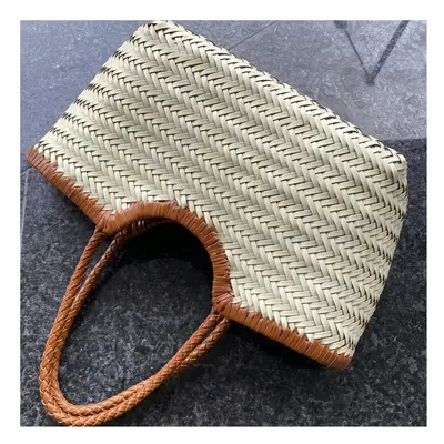 (Type A Auburn White, Small cm long) Handbags Women's Genuine Leather Shoulder Bag Weaving Casua