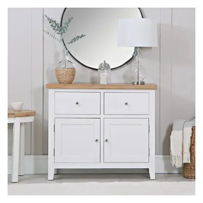 (White - Large) Sideboard Solid Oak Veneer White Storage Cabinet Fully Assembled