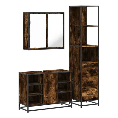 (smoked oak) vidaXL Piece Bathroom Furniture Set Brown Oak Engineered Wood