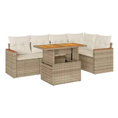 (beige and cream) vidaXL Piece Garden Sofa Set with Cushions Black Poly Rattan Acacia