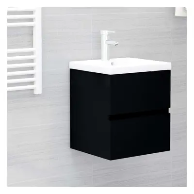 vidaXL Sink Cabinet Black Chipboard Bathroom Wall Hung Storage Washroom Rack