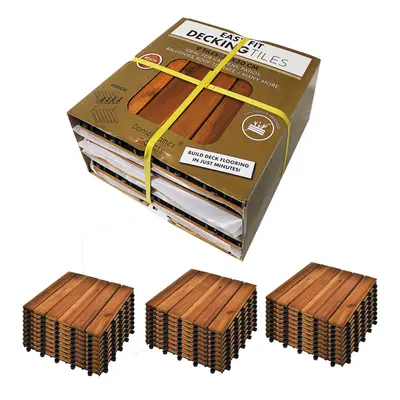 (Four Packs (36 Tiles)) Easy Fit Wooden Click Deck Decking Tiles Hardwood Patio Garden Outdoor B