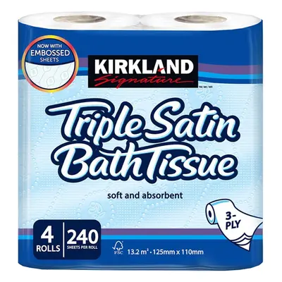 Kirkland Signature Soft and Absorbent Triple Satin Premium Bath Toilet Tissue Paper, Rolls Packs