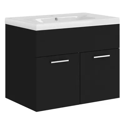 vidaXL Sink Cabinet with Built-in Basin Black Engineered Wood Bathroom Cabinet