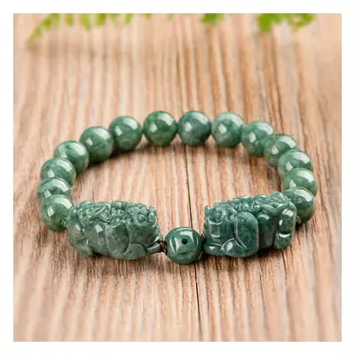 Natural Green Jadeite Double Dragon Pixiu Bead Bracelet