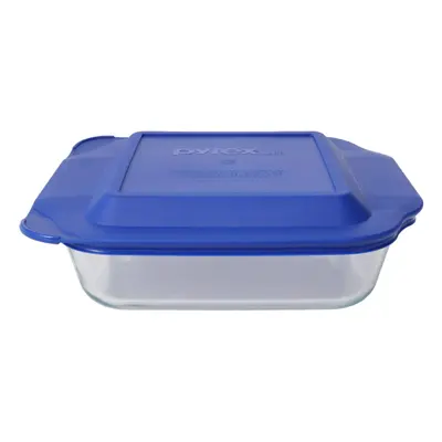 Pyrex 8"" Square Baking Dish with Blue Plastic Lid