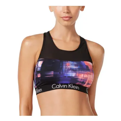 Calvin Klein Womens Mesh Insert Sports Bra Printed Bikini Top MulberryTechno Creamsicle Medium