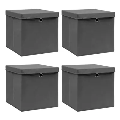 vidaXL 4x Storage Boxes with Lids Grey Fabric Foldable Chests Cases Organisers