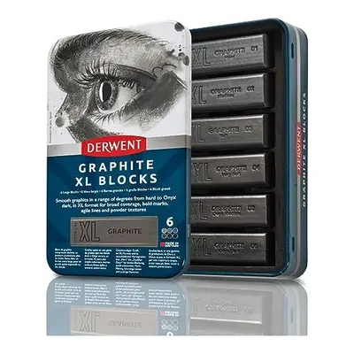 Graphite Blocks Tin, Set of 6, 60mm Extra-Large Block, Water-soluble, Ideal for Sketching, Drawi