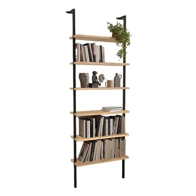 (Sapphire Oak) 6-Shelf Wall Mounted Wooden Bookshelf