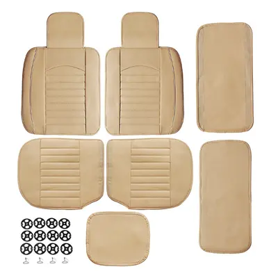 (Beige) Comfortable Car SUV Seat Cushion Cover Pad Mat Protector Breathable PU Leather