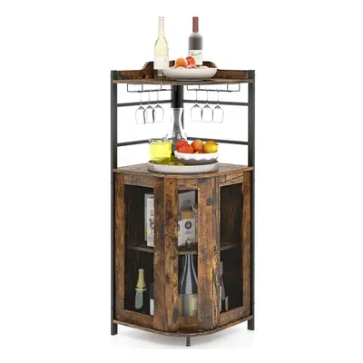 Corner Bar Cabinet Industrial Wine Buffet Cabinet-Brown