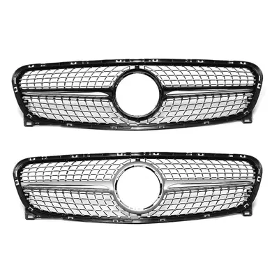 (Black) Diamond Front Grille Grill ABS Silver For Mercedes Benz