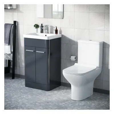 Afern 500mm Floorstanding Vanity Basin Unit & Rimless Close Coupled Toilet Anthracite