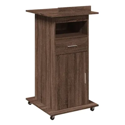 (brown oak) vidaXL Lectern with Wheels and Drawer Pulpit Podium Stand Engineered Wood