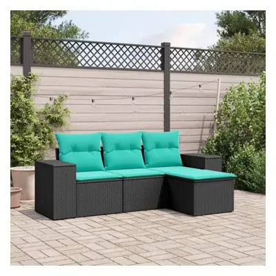 vidaXL Piece Patio Sofa Set with Cushions Black Poly Rattan