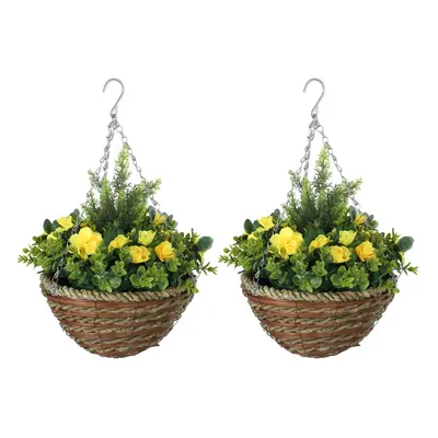 Outsunny PCs Artificial Lisianthus Flower Hanging Planter Basket Yellow