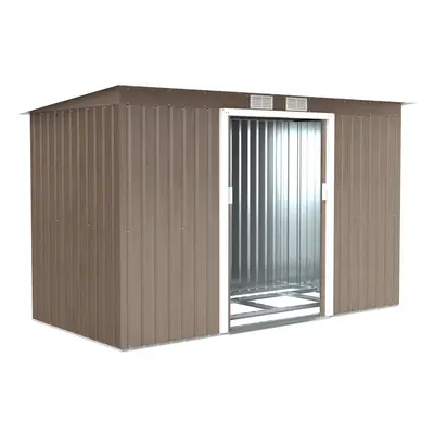 Outsunny x 4FT Metal Garden Storage Shed w/ Door, Light Grey Wood Grain