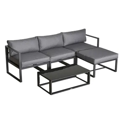 Outsunny 5-Piece Outdoor Patio Set Padded Cushion Coffee Table Aluminum Tube