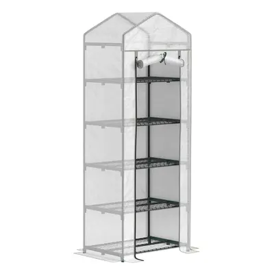 Outsunny Tier Mini Greenhouse Grow House w/ Roll Up Door, White/Grey