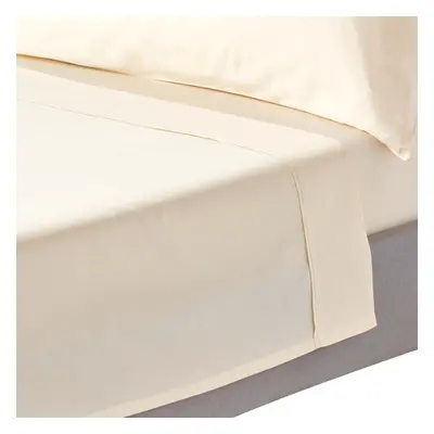 (Super-King, Cream) Organic Cotton Flat Sheet Thread Count Equivalent Bed Sheet