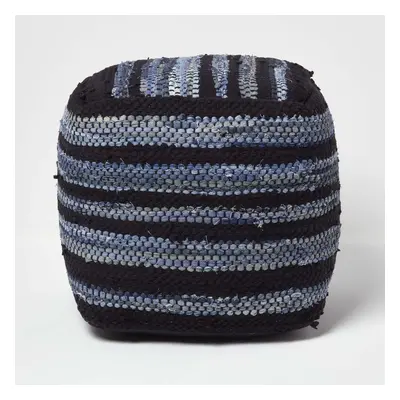 (40 x x cm) Texas Denim Woven Striped Bean Filled Pouffe