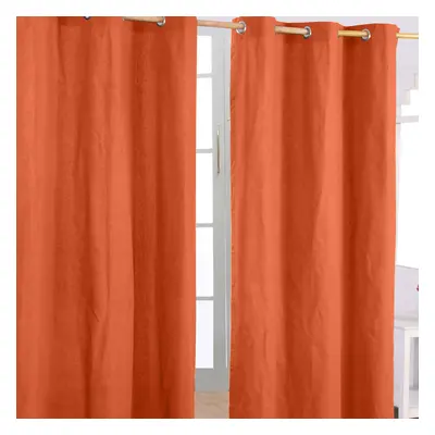 (W 137cm x Drop 182cm, Burnt Orange) Plain Cotton Eyelet Curtains