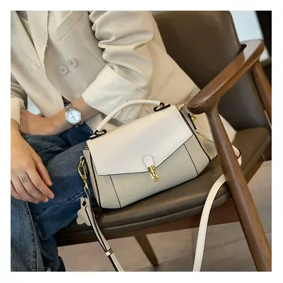 (cream- white) Cow Leather Women's Luxury Bag New Fashion Trendy All-match Genuine Leather Shoul