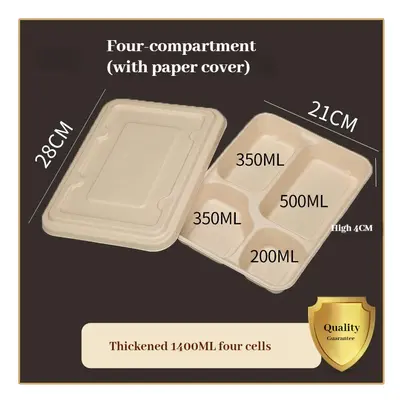 (1400ml four grid+paper cover) (100) Disposable Multi -Latter Box Purchibutic Can Be Deductable 