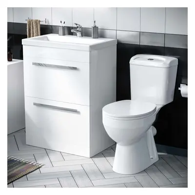 Nes Home mm Basin Drawer Vanity Cabinet & WC Toilet Pan 2-Piece Suite