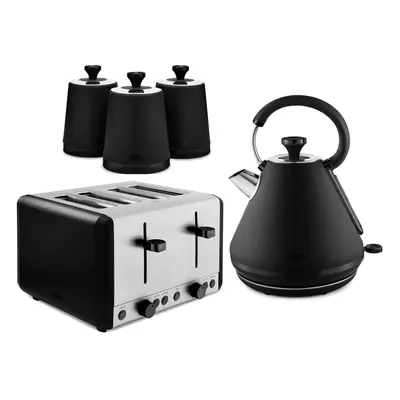 Tower Sera Black Pyramid Kettle Slice Toaster & Canisters Set