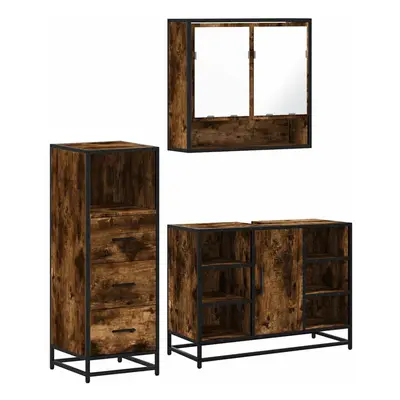 (smoked oak) vidaXL Piece Bathroom Furniture Set Brown Oak Engineered Wood