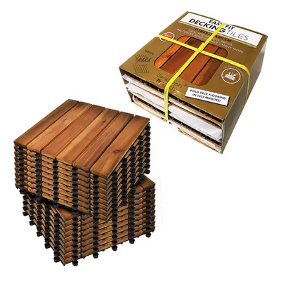 (Three Packs (27 Tiles)) Easy Fit Wooden Click Deck Decking Tiles Hardwood Patio Garden Outdoor 