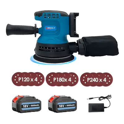 Brushless Orbital Sander Palm Sander125mm+5.5A 2Battery+Charger-Makita Compatible