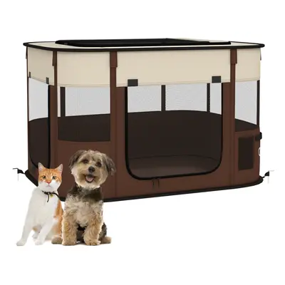 PawHut Portable Dog Pen for Puppies, Rabbits, Kittens, Guinea Pigs - Brown