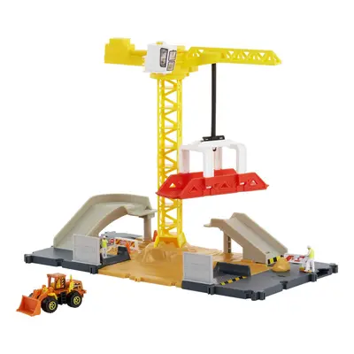 Matchbox Action Drivers Construction Playset, Moving Crane, Car-Activated Features, Includes Mat