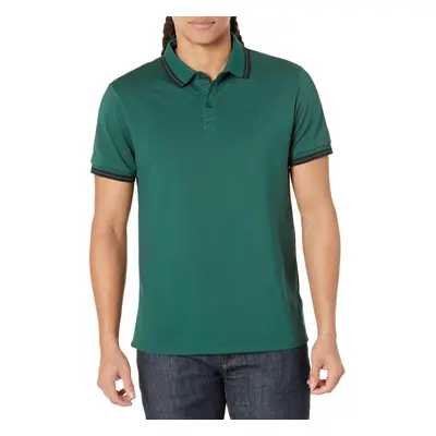 GUESS Men's Short Sleeve Sports Pique Triangle Polo Dark Jade