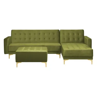 Corner Sofa with Ottoman ABERDEEN Velvet Green Left Hand