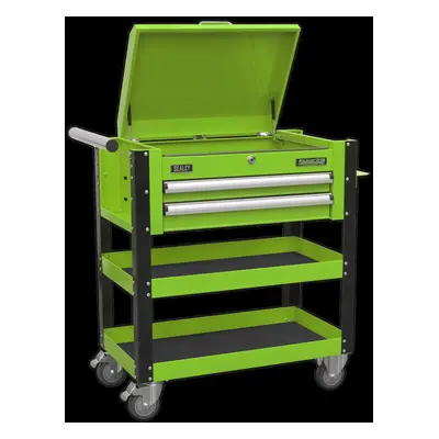 Heavy-Duty Mobile Tool & Parts Trolley Drawers & Lockable Top - Green