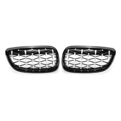 2PCS Front Grille Grill Black&Chrome Diamond Style For BMW Series