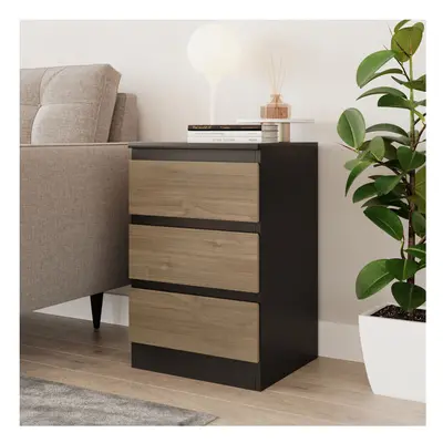 (Black & Oak) Drawer Skagen High Wooden Bedroom Chest Cabinet No Handle Drawer Storage