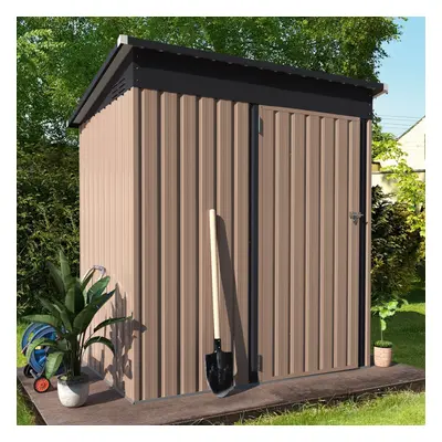 (Grey, 1.53 x 0.91m) YODOLLA Outdoor Storage Shed Steel Garden Shed w/ Lockable Door for Backyar