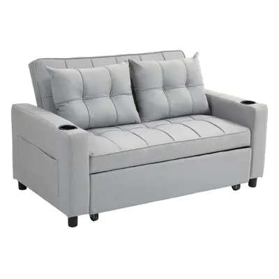 HOMCOM Seater Pull Out Sofa Bed with Pockets for Living Room Light Grey