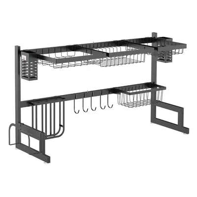 HOMCOM Over The Sink Dish Drainer Rack, 2-Tier Dish Rack for Kitchen, Black