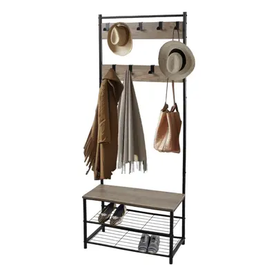 (Coat Rack Stand with Shoe Storage Bench Hooks Rustic Light Brown Entrance Hall) Coat Rack Stand